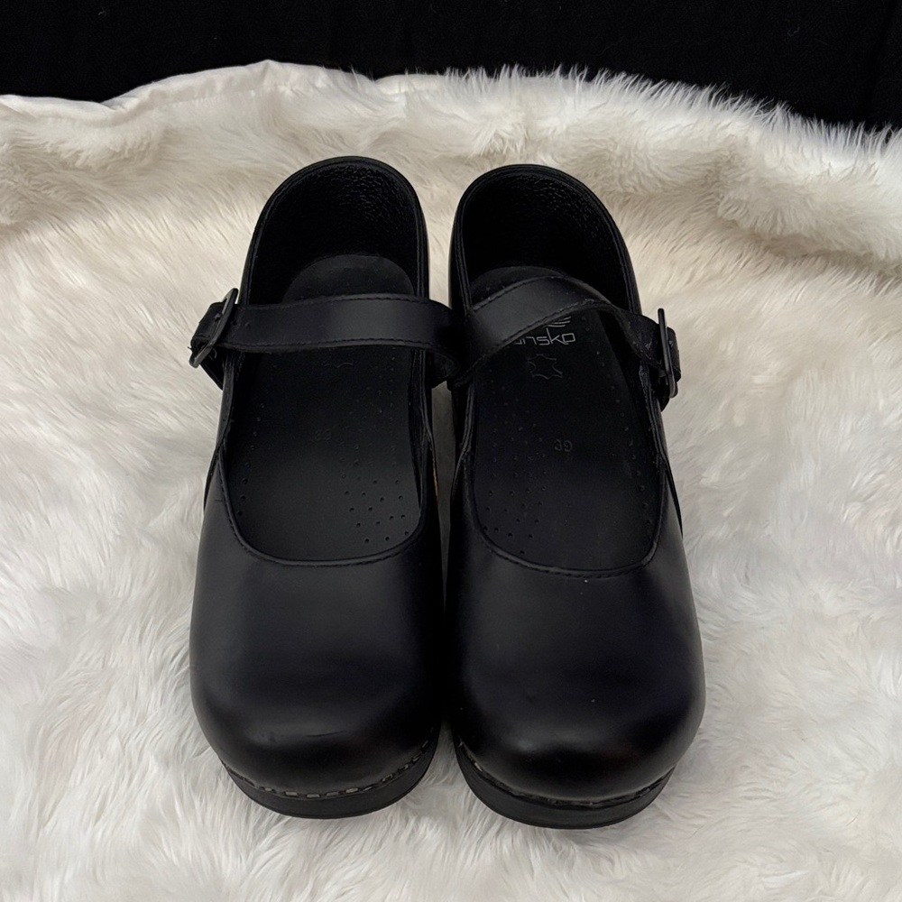 Black Mary Jane Genuine Leather Clog Shoes